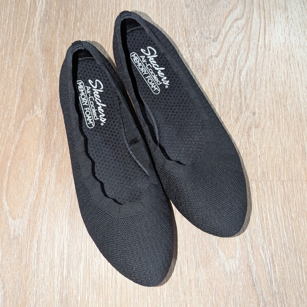Skechers Cleo 2.0 Love Spell Black Knit Ballet Flats Slip On Womens 9.5 158355